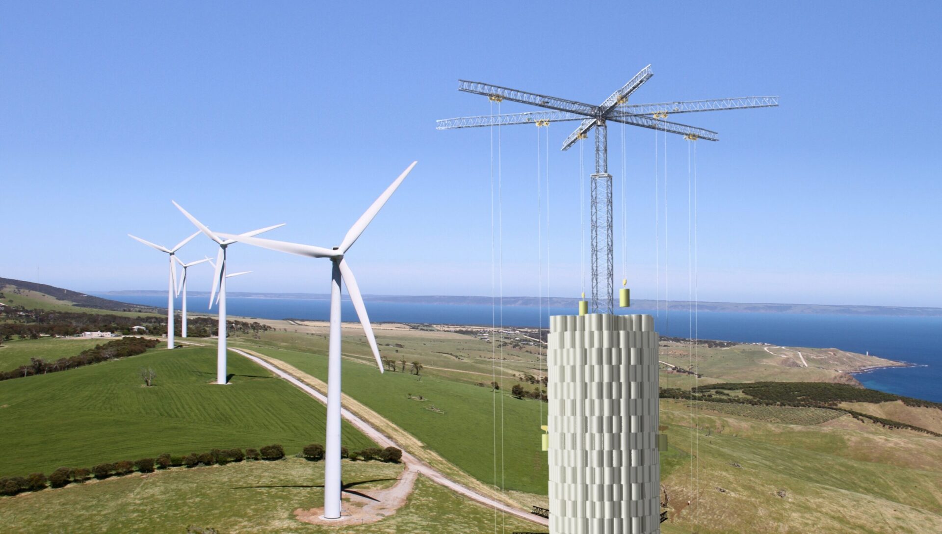 Venue/Architecture.

Innovador diseño de torre eólica con turbinas en un paisaje costero. Energía renovable y sostenibilidad en acción.