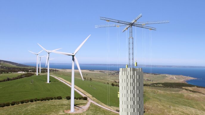 Venue/Architecture.

Innovador diseño de torre eólica con turbinas en un paisaje costero. Energía renovable y sostenibilidad en acción.