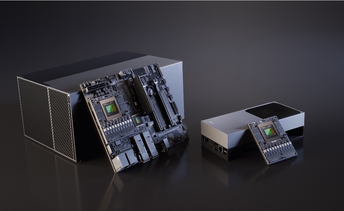 Imagen del procesador NVIDIA IGX Thor que revoluciona el Real Estate. Muestra la placa y el equipo, destacando su innovación y potencia.