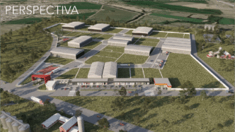 Perspectiva aérea del Parque Industrial El Roble en GDL. Naves industriales, áreas verdes y diseño moderno resaltan la innovación del proyecto.