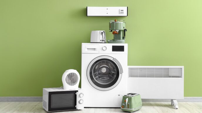 Electrodomésticos en hogar. Concepto de optimización del consumo energético en inmuebles en México. Eficiencia energética en real estate.