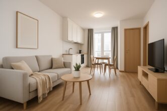 venue/architecture

Interior de un apartamento tipo estudio. Diseño moderno con cocina, sala de estar y comedor. Ideal para inversión en real estate.