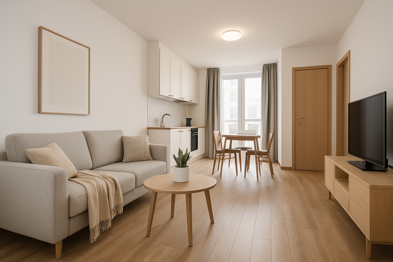 venue/architecture

Interior de un apartamento tipo estudio. Diseño moderno con cocina, sala de estar y comedor. Ideal para inversión en real estate.