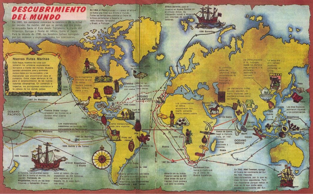 Venue/Architecture.

Mapa antiguo Descubrimiento del Mundo muestra rutas marítimas de exploradores. Inmobiliare Summits destaca la historia del real estate y LATAM. #conference