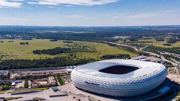 Vista aérea del Allianz Arena, sede de Eurocopa 2024. Venue de Inmobiliare Summits, conferencia de real estate en LATAM.