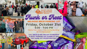 Sponsors/branding.

Evento Trunk or Treat en Melrose BRCB el 31 de octubre, patrocinado por Black River Country Bank. Diversión familiar y comunidad.