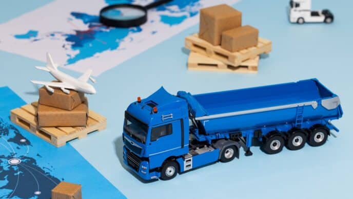 Logística global: Camión, avión y mapa mundial. Concepto de transporte y comercio internacional. Inmobiliare Summits México.