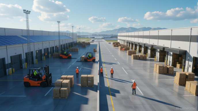 Venue/architecture.

Vista aérea de un centro logístico con paneles solares, parte de la inversión sustentable de Fibra MTY. #InmobiliareSummits #realestate #Mexico