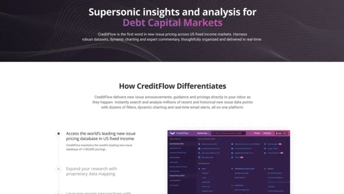 Página web de CreditFlow, análisis de mercados de deuda. Plataforma con datos robustos y gráficos dinámicos. #realestate #LATAM #conference