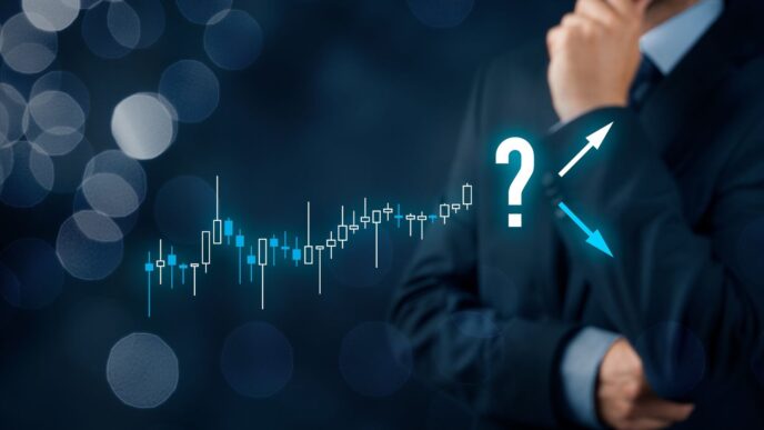 sponsors/branding
Hombre pensando en estrategias de inversión en el sector inmobiliario. Gráfico de velas y flechas. Inmobiliare Summits, real estate.