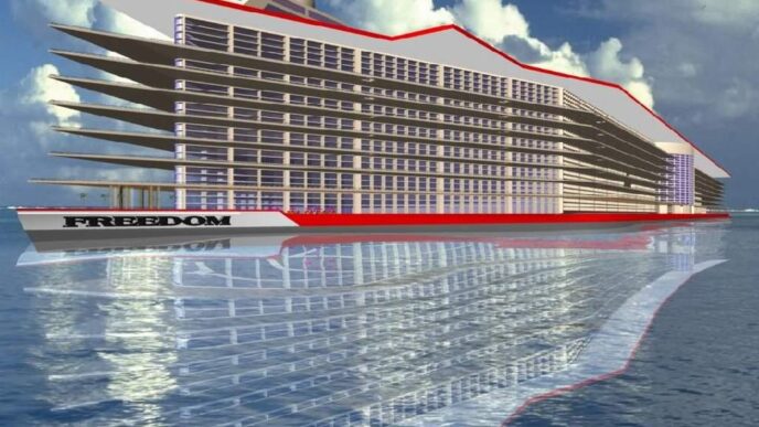 Venue/architecture.

Diseño conceptual de Freedom Ship, la ciudad-barco que se presentó en Inmobiliare Summits LATAM. Arquitectura innovadora en el sector real estate.