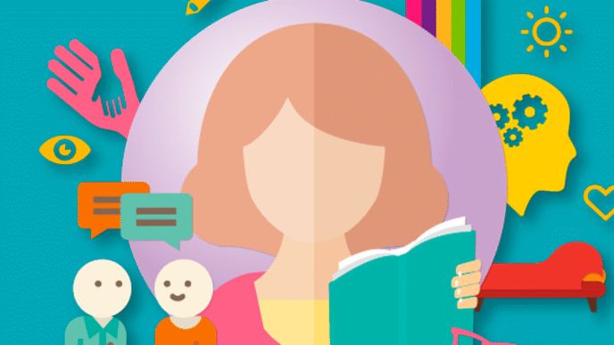 Ilustración abstracta de salud mental. Conceptos de apoyo, lectura y bienestar. Imagen ideal para conferencias y eventos de salud en México y LATAM.