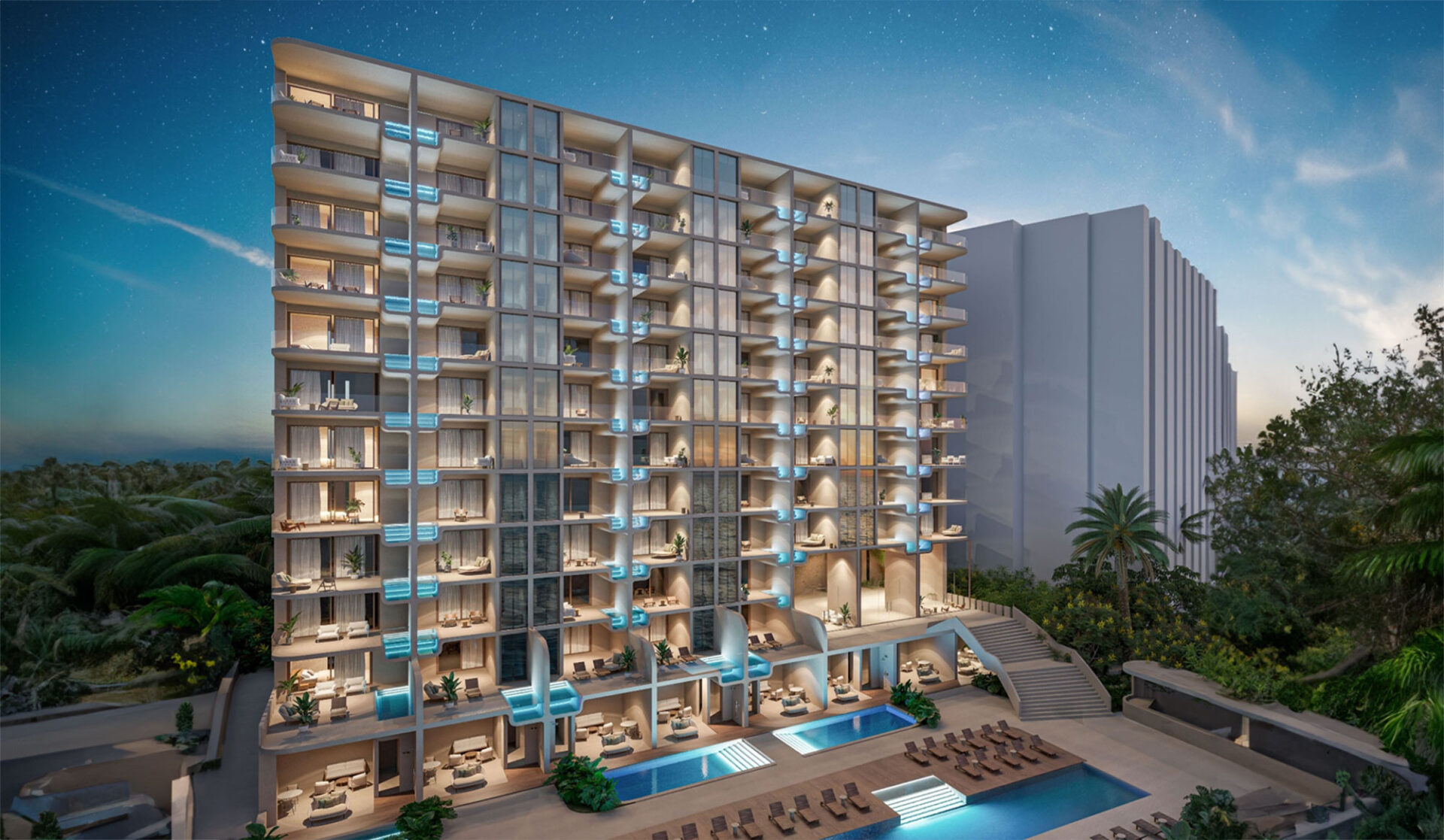 Venue. Hotel sede de Inmobiliare Summits, un evento de real estate en México. Arquitectura moderna con albercas y jardines.