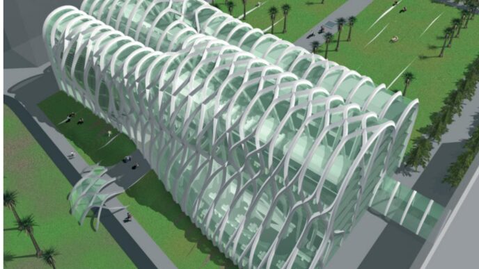 Venue/architecture.

Vista aérea del diseño arquitectónico del recinto para Inmobiliare Summits, un evento de real estate en Guadalajara, México.