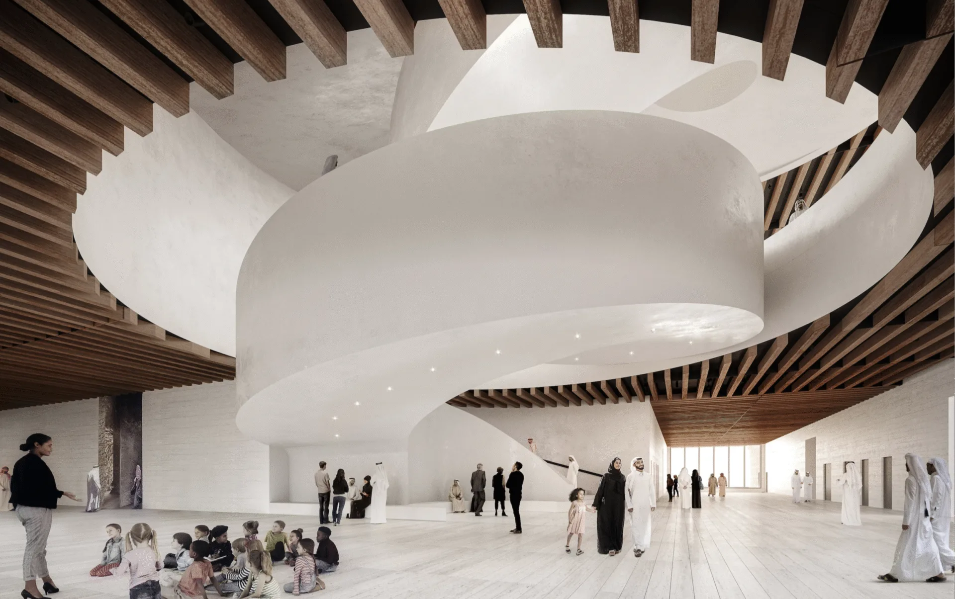 Venue/architecture.
Diseño interior del Museo de Arte Lusail en Qatar, presentado en Inmobiliare Summits. Arquitectura moderna en evento de real estate.