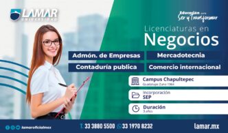 Imagen promocional de Lamar Universidad con licenciaturas en negocios. Ideal para estudiantes interesados en real estate en México.