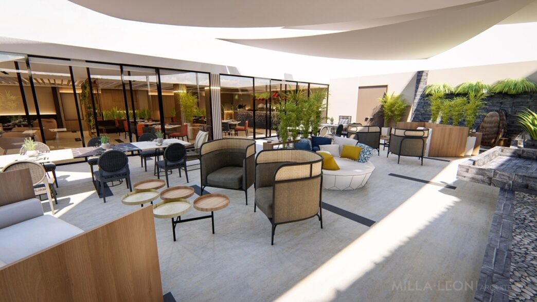 Venue/architecture.

Diseño arquitectónico de Milla Leoni para Inmobiliare Summits, muestra un espacio moderno. Diseño real estate en México, LATAM.