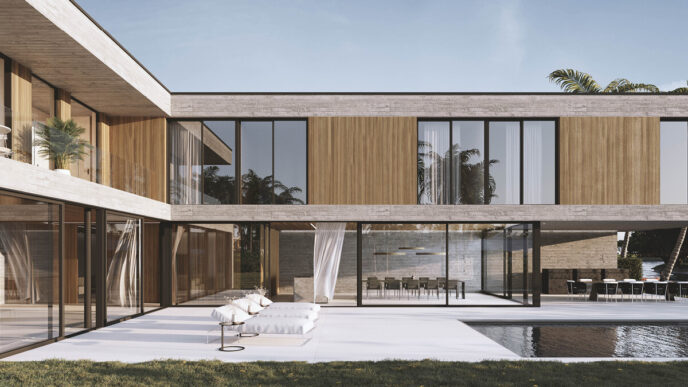 Venue/architecture.

Diseño arquitectónico de vivienda sostenible en Ibiza, España. Proyecto inmobiliario de consumo energético casi nulo. Real estate.