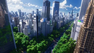 Vista aérea de ciudad en India con edificios altos y árboles, relacionando el Fondo Inmobiliario y su impacto en la sostenibilidad urbana. Detalle de tráfico.