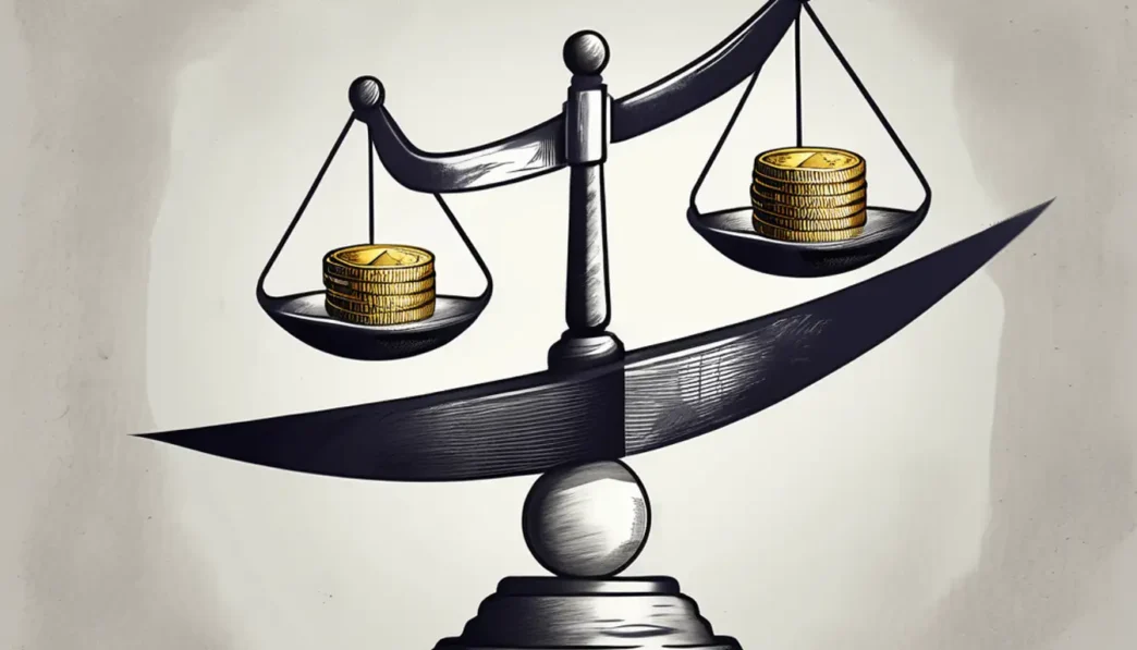 conceptual. Balanza con monedas doradas ilustra inversiones en Inmobiliare Summits. Encuentra oportunidades en el sector de bienes raíces en México y LATAM.