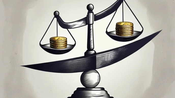 conceptual. Balanza con monedas doradas ilustra inversiones en Inmobiliare Summits. Encuentra oportunidades en el sector de bienes raíces en México y LATAM.