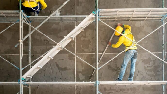 venue/architecture
Trabajadores en andamios revocando pared. Construcción de vivienda vertical en Chihuahua. Inmobiliare Summits impulsa el sector real estate en México.