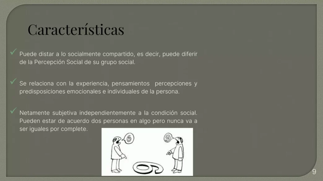 Diapositiva de conferencia en LATAM sobre características de la percepción social. Conceptos clave en texto y diagramas. Inmobiliare Summits.