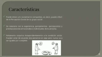 Diapositiva de conferencia en LATAM sobre características de la percepción social. Conceptos clave en texto y diagramas. Inmobiliare Summits.