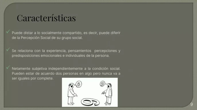 Diapositiva de conferencia en LATAM sobre características de la percepción social. Conceptos clave en texto y diagramas. Inmobiliare Summits.