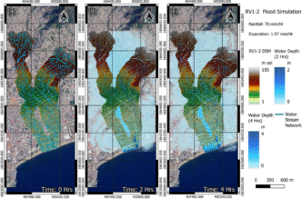 Venue/Architecture.

Simulación de inundación RV1-2 tras huracán Otis en Acapulco, México. Visualización de profundidad del agua en diferentes tiempos. Inmobiliare Summits.