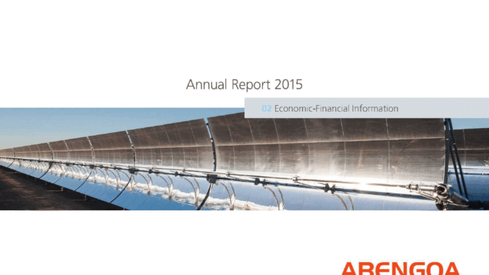 sponsors/branding
Portada del reporte anual 2015 de Abengoa, con enfoque en información económica y financiera. Energía solar sostenible.