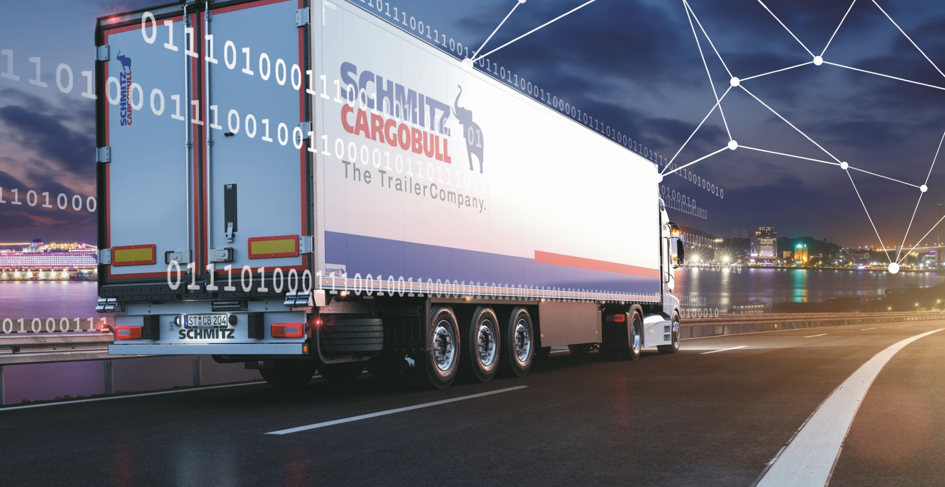 Camión Schmitz Cargobull en carretera, informe de sostenibilidad y su impacto en real estate, logística eficiente y tecnología innovadora con datos.