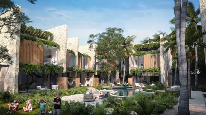 Venue/architecture.
Diseño arquitectónico en Tulum, México, con piscina. Inmobiliare Summits destaca proyectos de real estate en conferencias LATAM.