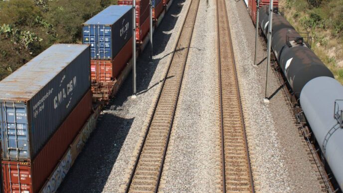 Venue/architecture.

Vista aérea de tren de carga con contenedores, infraestructura clave para parques industriales en México. #RealEstate #InmobiliareSummits