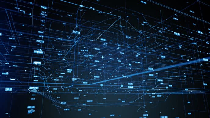 Abstracto digital con líneas y números azules. Inmobiliare Summits, México, LATAM.