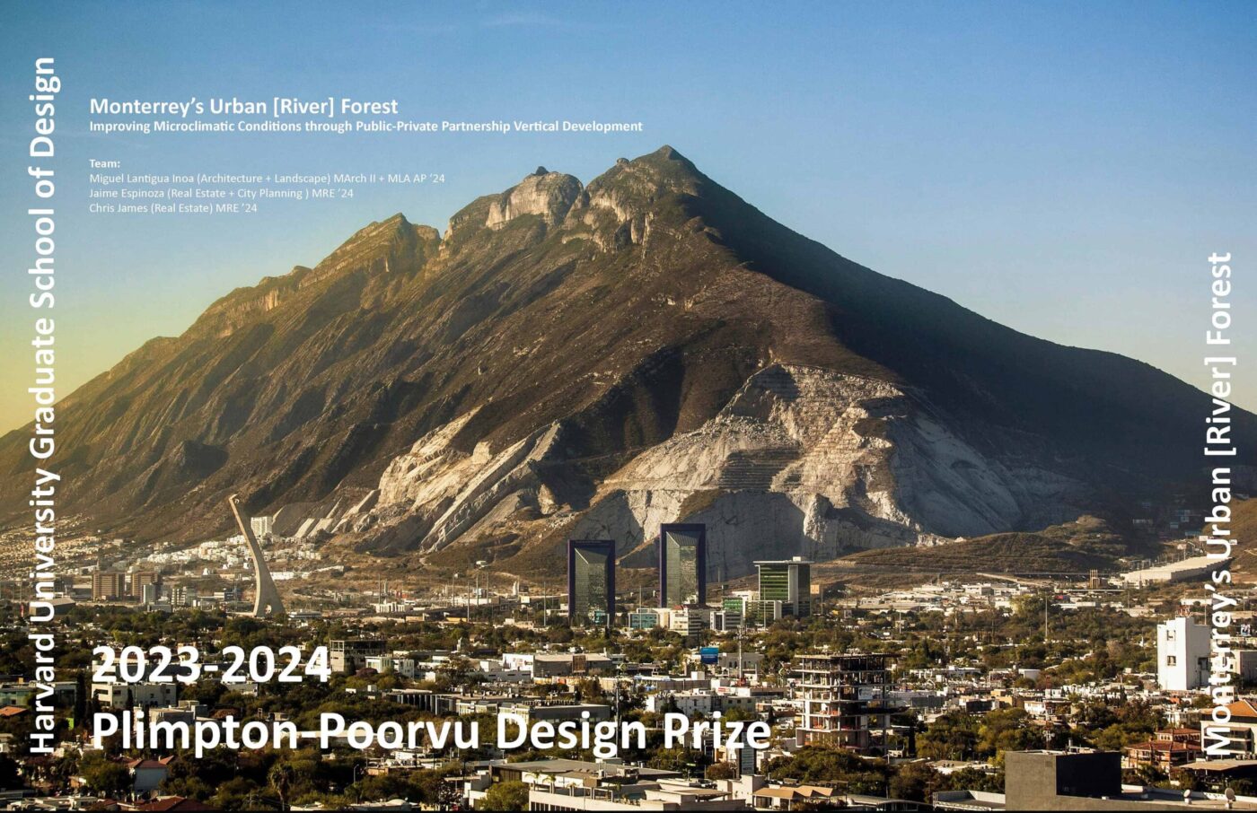 Ciudad de Monterrey, México, con vista a la montaña. Diseño urbano de Harvard. Premio Plimpton-Poorvu Design 2023-2024. Inmobiliare Summits.