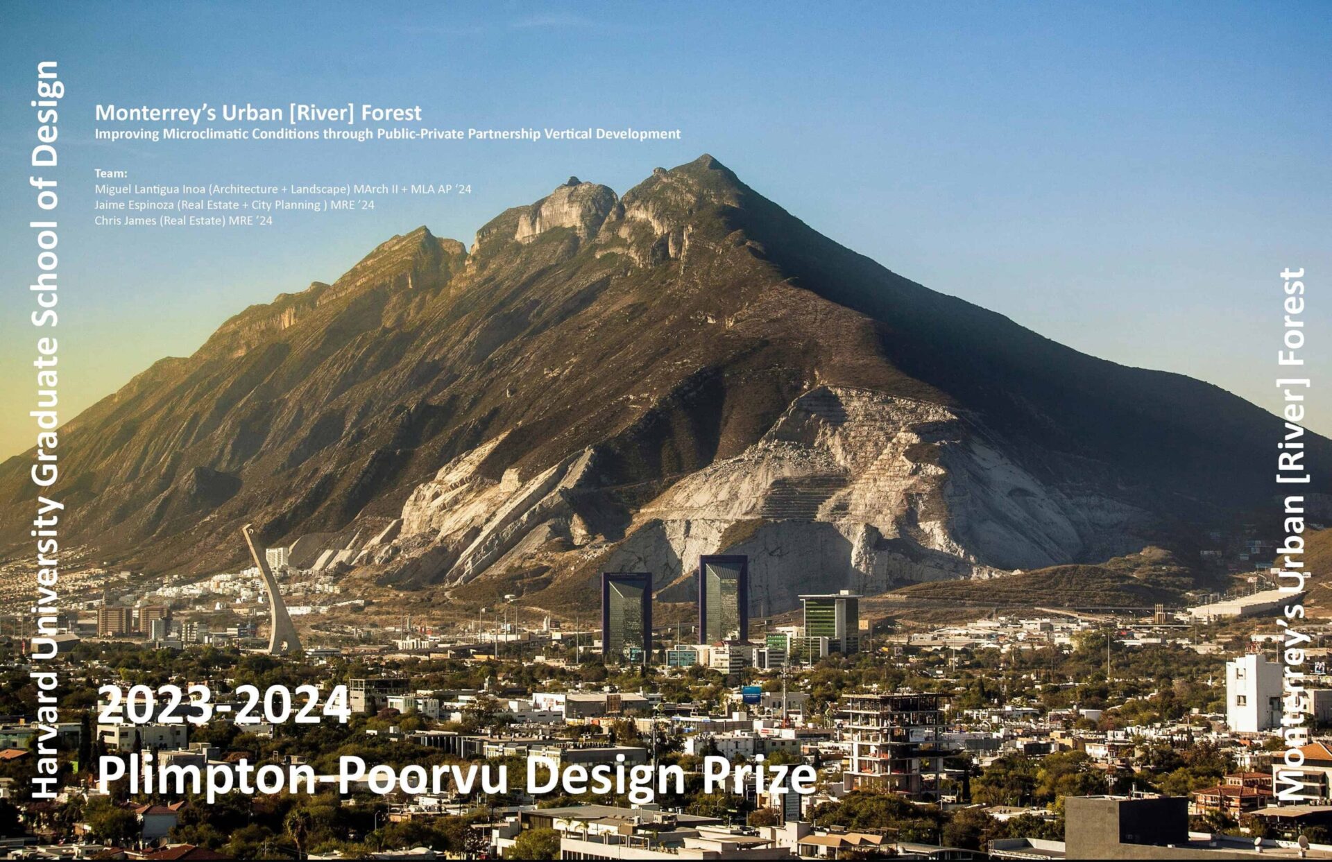 Ciudad de Monterrey, México, con vista a la montaña. Diseño urbano de Harvard. Premio Plimpton-Poorvu Design 2023-2024. Inmobiliare Summits.