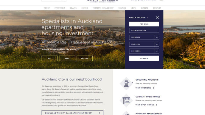 Desarrollo web impulsa real estate en Auckland con City Sales. Especialistas en apartamentos e inversión inmobiliaria. ¡Encuentra tu propiedad!