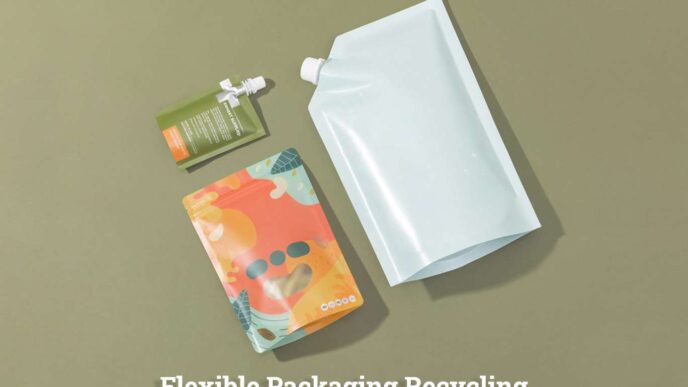 Muestra de innovación en reciclaje de plásticos flexibles: pouches reutilizables y sostenibles. Impulsa la economía circular y reduce residuos.