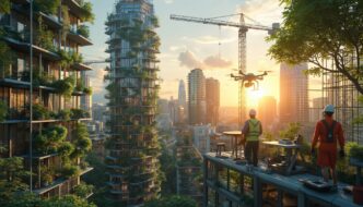 Venue/architecture.

Arquitectura futurista y sostenible en la ciudad. Edificios con vegetación y drones. Diseño urbano innovador. Real estate, México, LATAM.