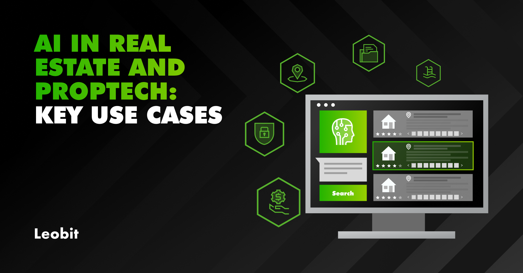Gráfico de Leobit sobre IA en el sector inmobiliario y Proptech. Casos de uso clave. Inmobiliare Summits, real estate, LATAM.