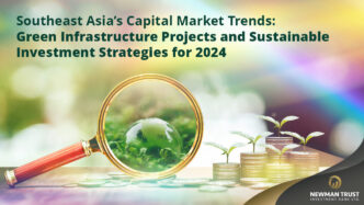 Inversión en Infraestructura Verde: lupa sobre globo terráqueo y plantas creciendo de monedas. Futuro Sostenible y proyectos ecológicos.