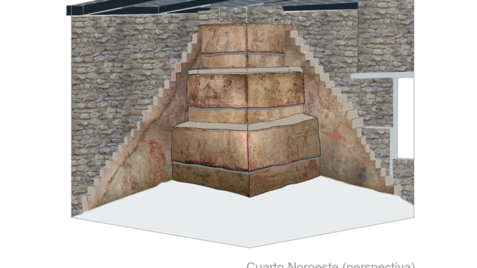 Perspectiva del Cuarto Noroeste, Estructura Sub 1-4, Chiik Nahb, Calakmul. Avance del nuevo museo en Chichen Itzá. Inmobiliare Summits México.