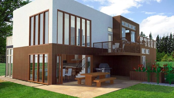 Arquitectura moderna: Diseño inmobiliario que define tu estilo. Casa de dos pisos con grandes ventanales, terraza y jardín. Encuentra tu hogar ideal.