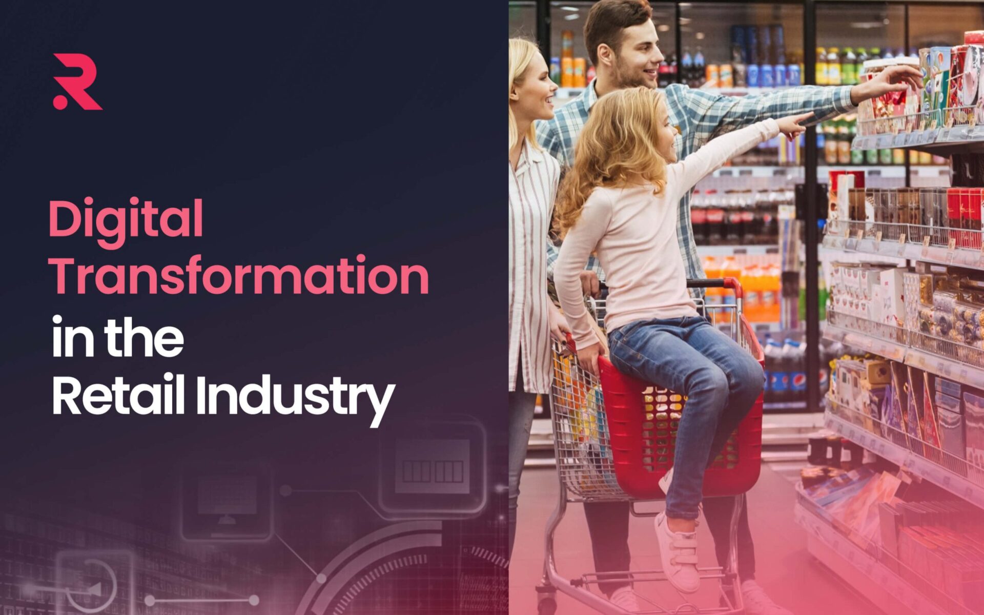 Familia compra en retail, digitalización presente. Niña señala producto, padre alcanza. Innovación redefine experiencia de compra. 124chr