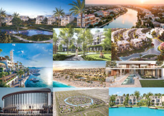 Mosaico de imágenes que muestran la evolución del Real Estate de lujo en Egipto. Vistas aéreas y detalles arquitectónicos de residencias exclusivas.