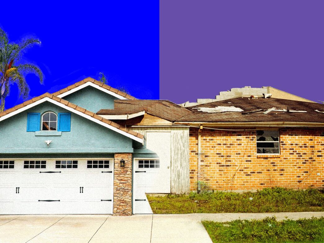 Transformación IA en Real Estate: Comparación de vivienda renovada y deteriorada. Impacto de la inteligencia artificial en el sector inmobiliario.