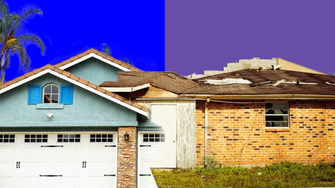 Transformación IA en Real Estate: Comparación de vivienda renovada y deteriorada. Impacto de la inteligencia artificial en el sector inmobiliario.