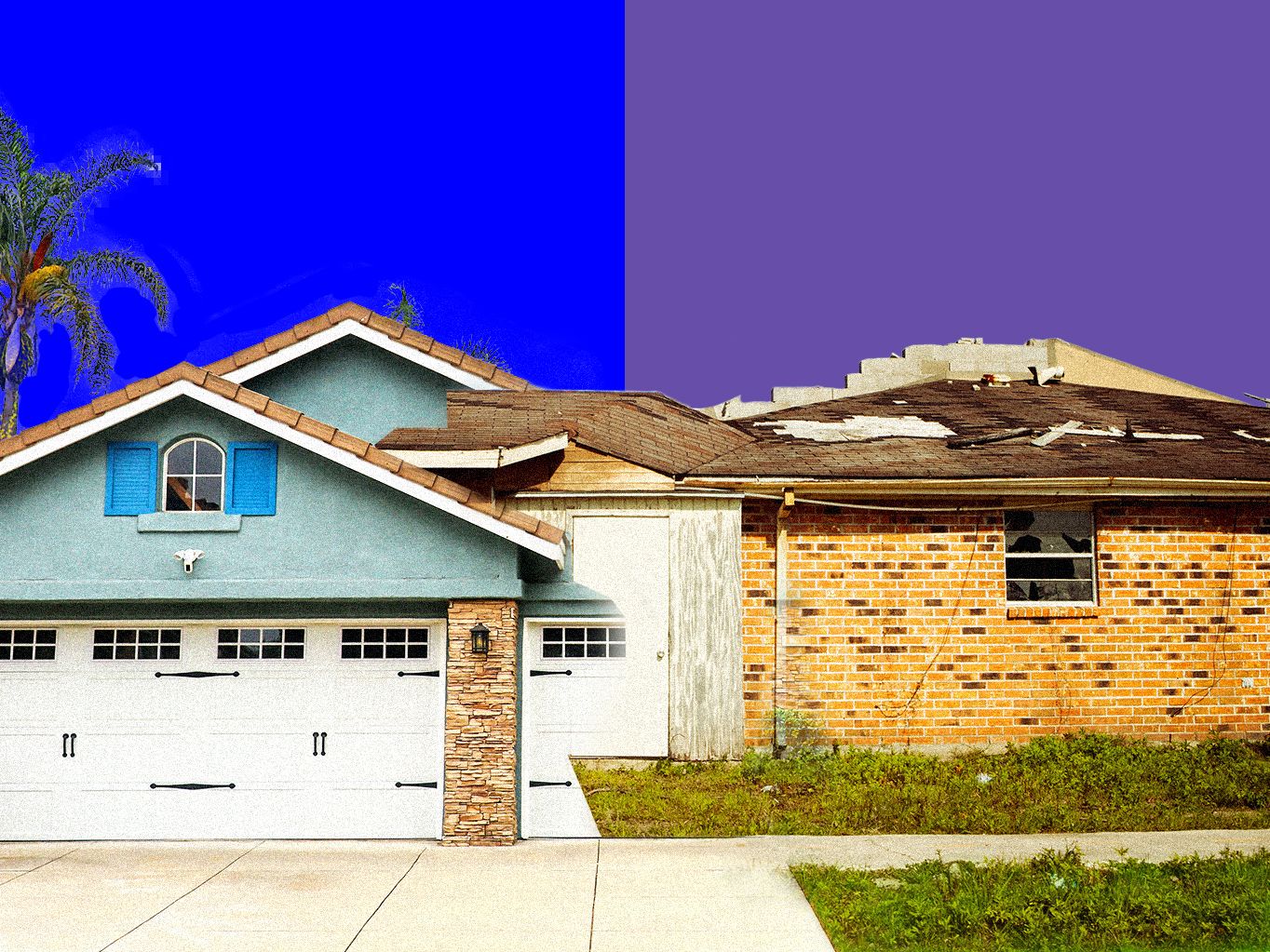 Transformación IA en Real Estate: Comparación de vivienda renovada y deteriorada. Impacto de la inteligencia artificial en el sector inmobiliario.