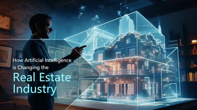 Hombre usando IA para visualizar diseño inmobiliario. La inteligencia artificial revoluciona el futuro del real estate, brindando soluciones innovadoras.